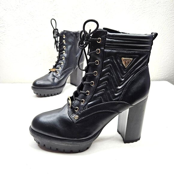 Guess Shoes - Guess Y2K Platform Boot Sz 10 Quilted Chunky Block Heel Lace Up Combat Bootie